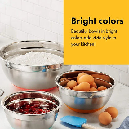 Stainless Steel Mixing Bowl with Lid & Non-Slip Silicone Base