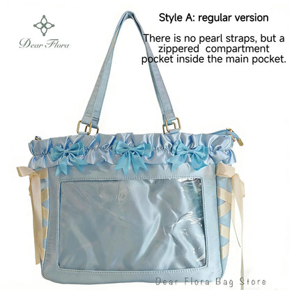 Y2K Bow Satin Crossbody Tote Bag