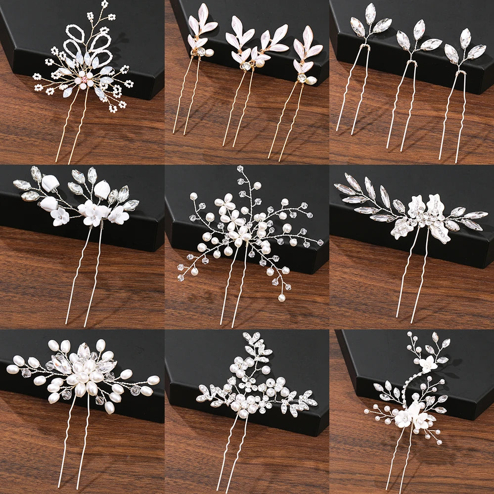 Pearl Rhinestone Flower Hair Pins