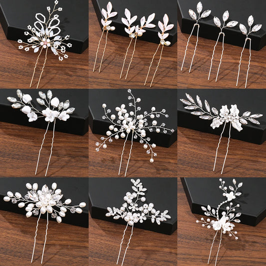 Pearl Rhinestone Flower Hair Pins