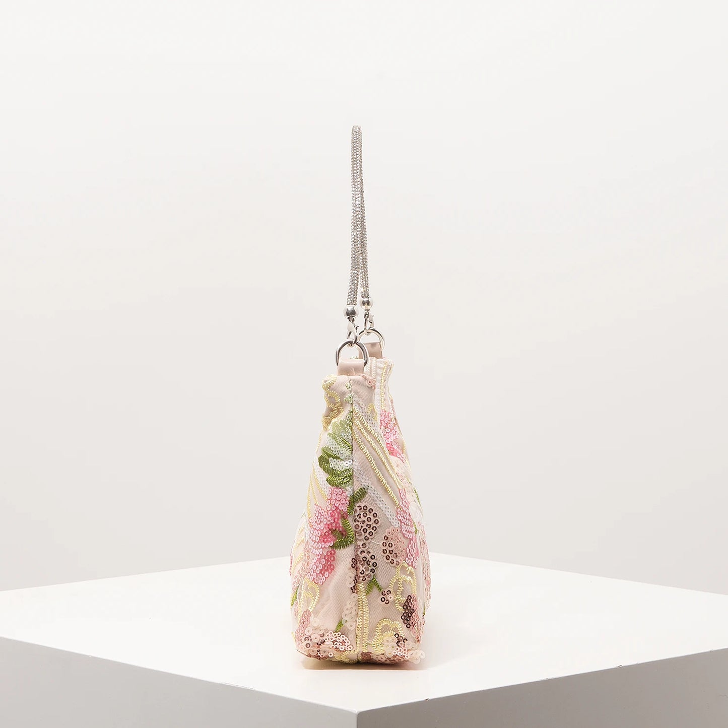 Floral Embroidered Sequin Shoulder Bag