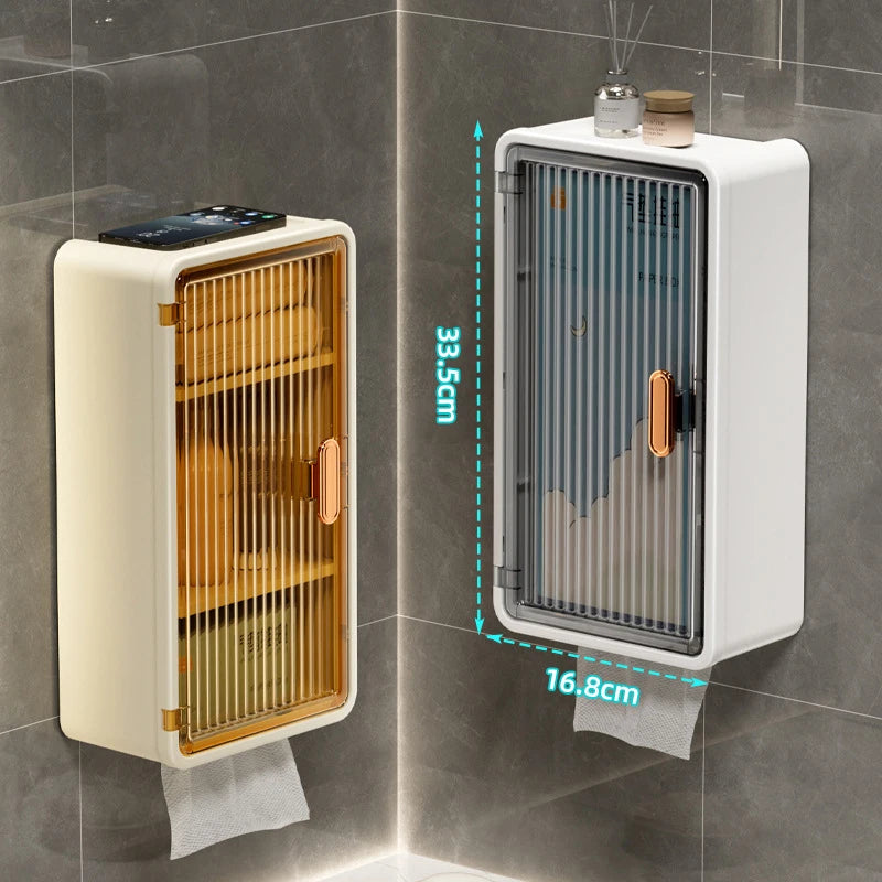 Wall-Mounted Waterproof Tissue Holder & Bathroom Storage Shelf