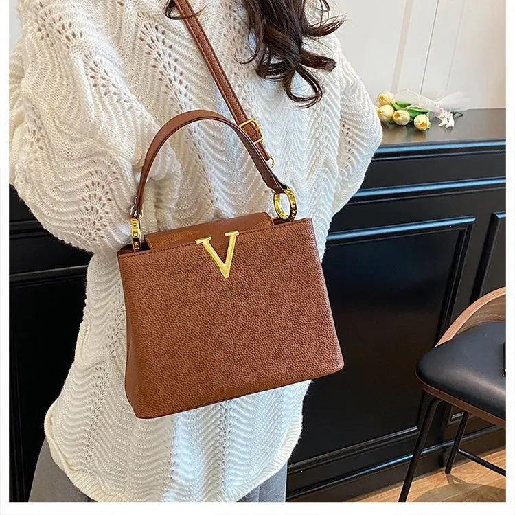 Buckled Leather Shoulder Handbag