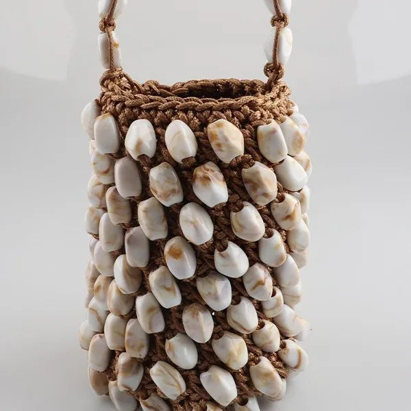 Mini Beaded Crochet Bucket Bag for Women