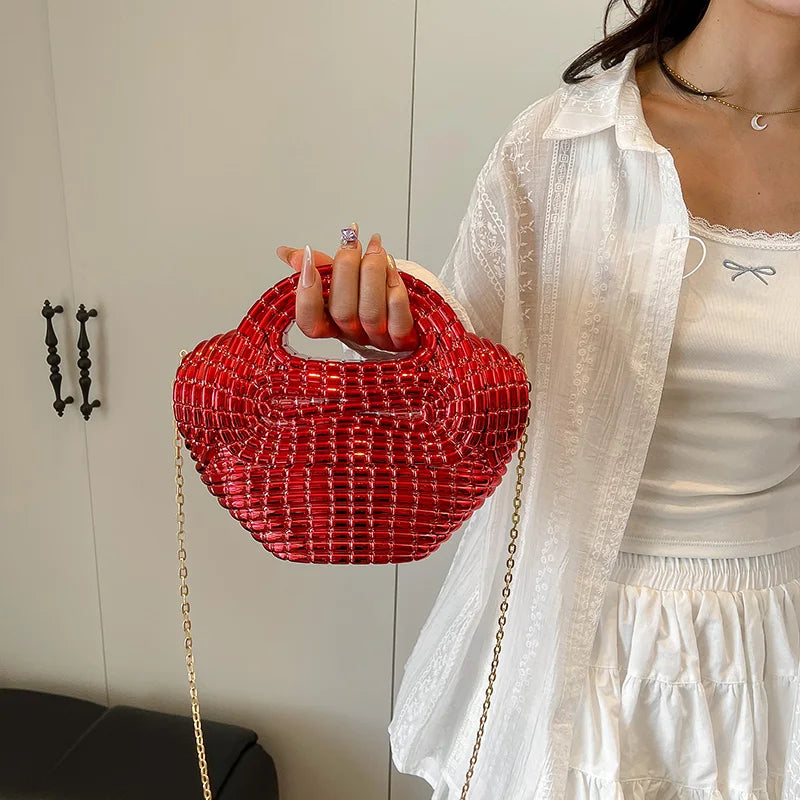 Metallic Acrylic Woven Handbag