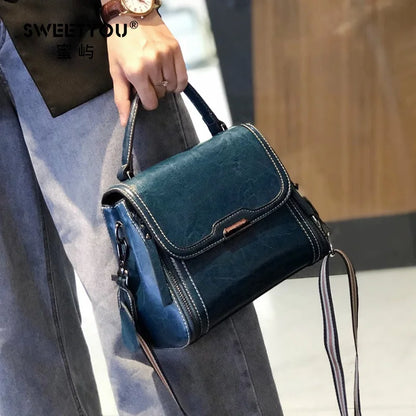Genuine Cow Leather Top Handle Crossbody Bag