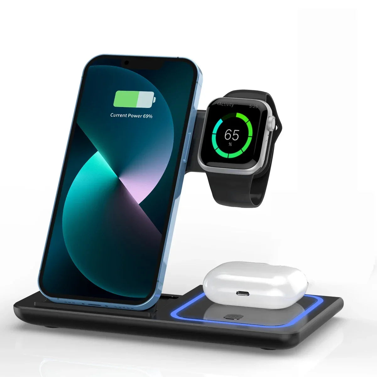3-in-1 Foldable Wireless Charging Station with LED Light