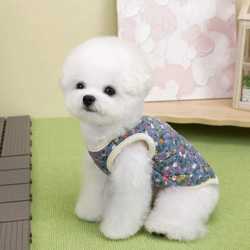 Spring Floral Pet Jacket – Warm Sleeveless Dog Vest