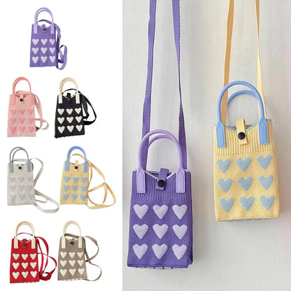 Knitted Heart Mini Crossbody Phone Bag