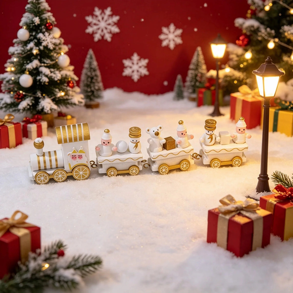 Painted Wooden Christmas Train Ornament