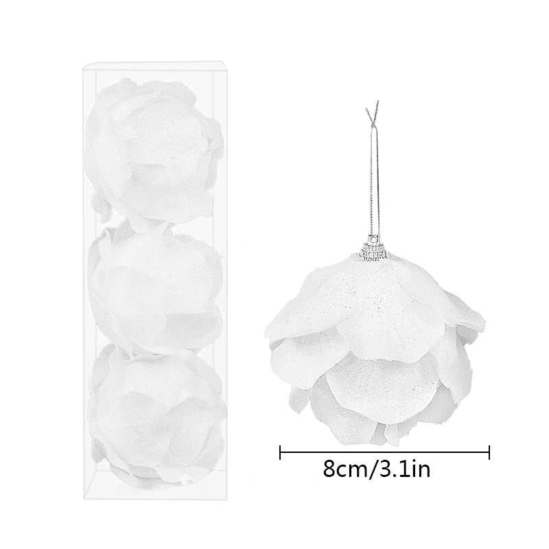 3-Piece White Christmas Flower Bauble Set