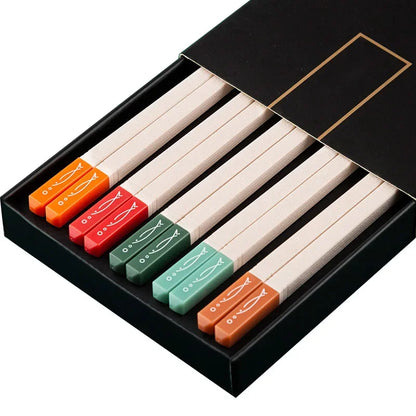 5 Pairs Stainless Steel Non-Slip Chopsticks Set