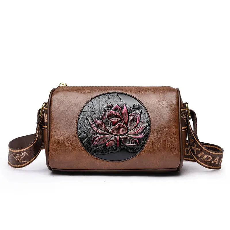 Casual Floral Embossed Leather Crossbody Shoulder Bag