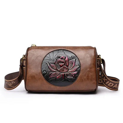 Casual Floral Embossed Leather Crossbody Shoulder Bag