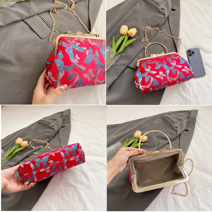 Vintage Embroidered Chain Clutch Handbag