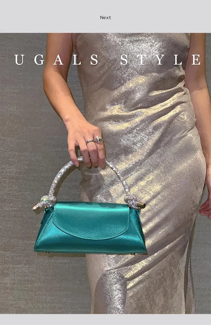 Satin Crystal Handle Evening Bag