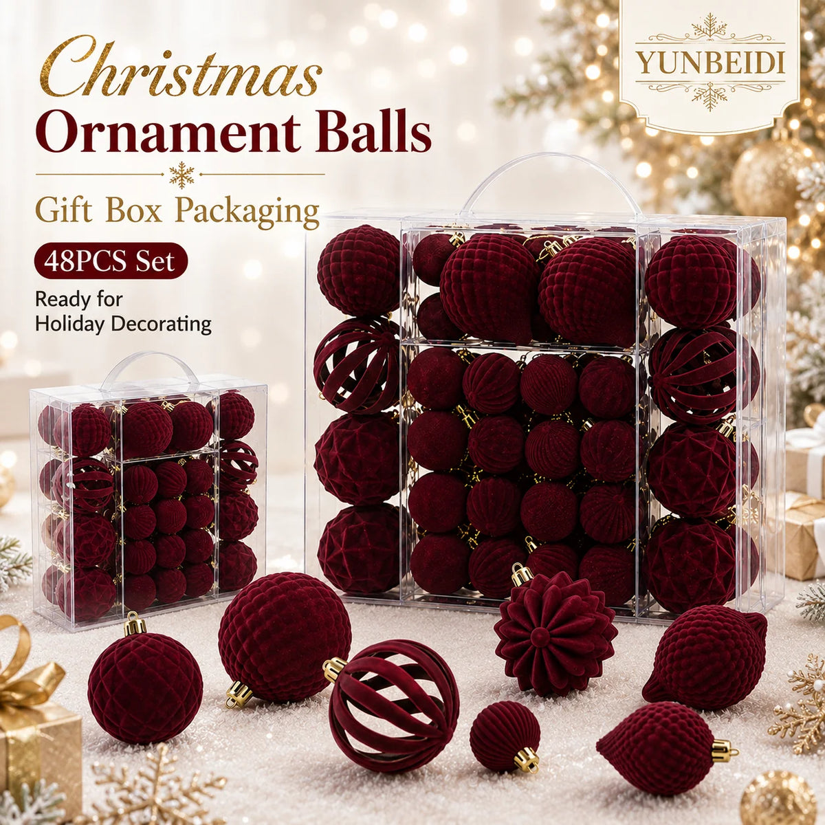 48-Piece Velvet Christmas Bauble Set