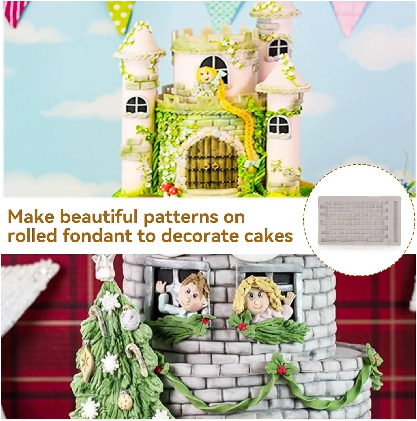 VERIDIAN Rock Brick Wall Texture Silicone Molds Diy Wood Grain Tree Bark Silicone Mat Fondant Baking Mold Cake Decorating Tools