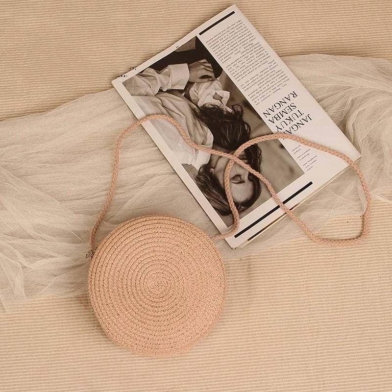 Handwoven Round Straw Crossbody Bag