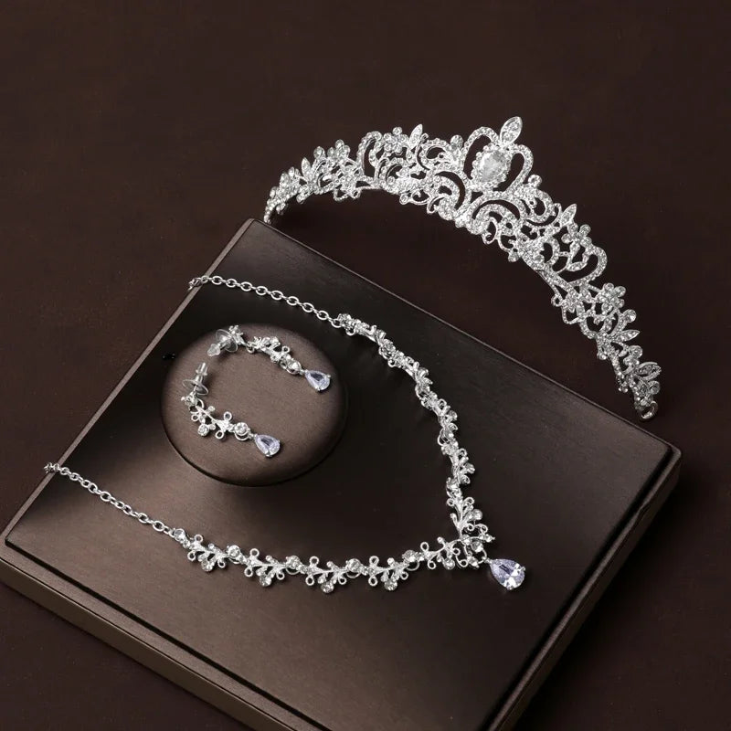 Bridal Crown Necklace Earrings Jewelry Set