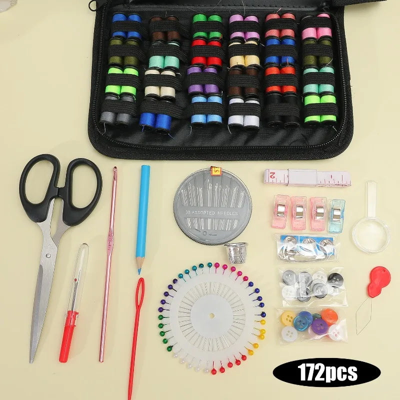 Portable Sewing Kit with Threads & Tools