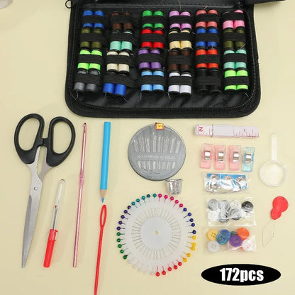 Portable Sewing Kit with Threads & Tools
