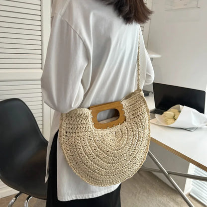 Handwoven Bohemian Straw Shopper Tote Bag