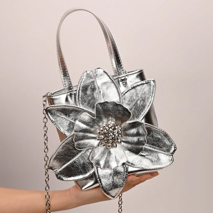 3D Floral PU Leather Bucket Handbag