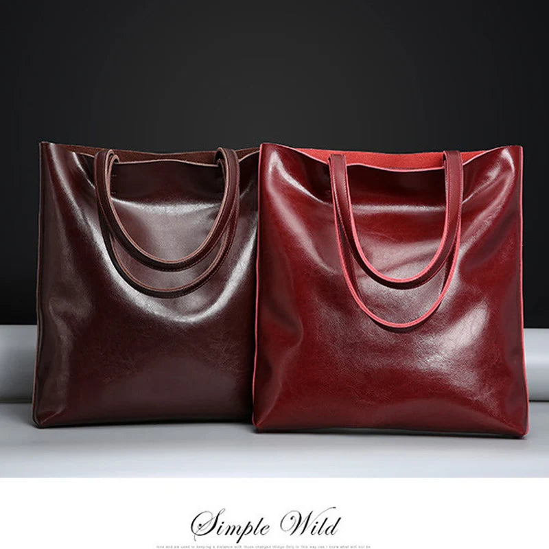 SMILEY SUNSHINE Large Genuine Cowhide Leather Tote Bag