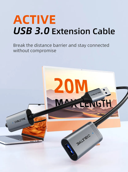CABLETIME USB 3.0 Active Extension Cable – Male to Female