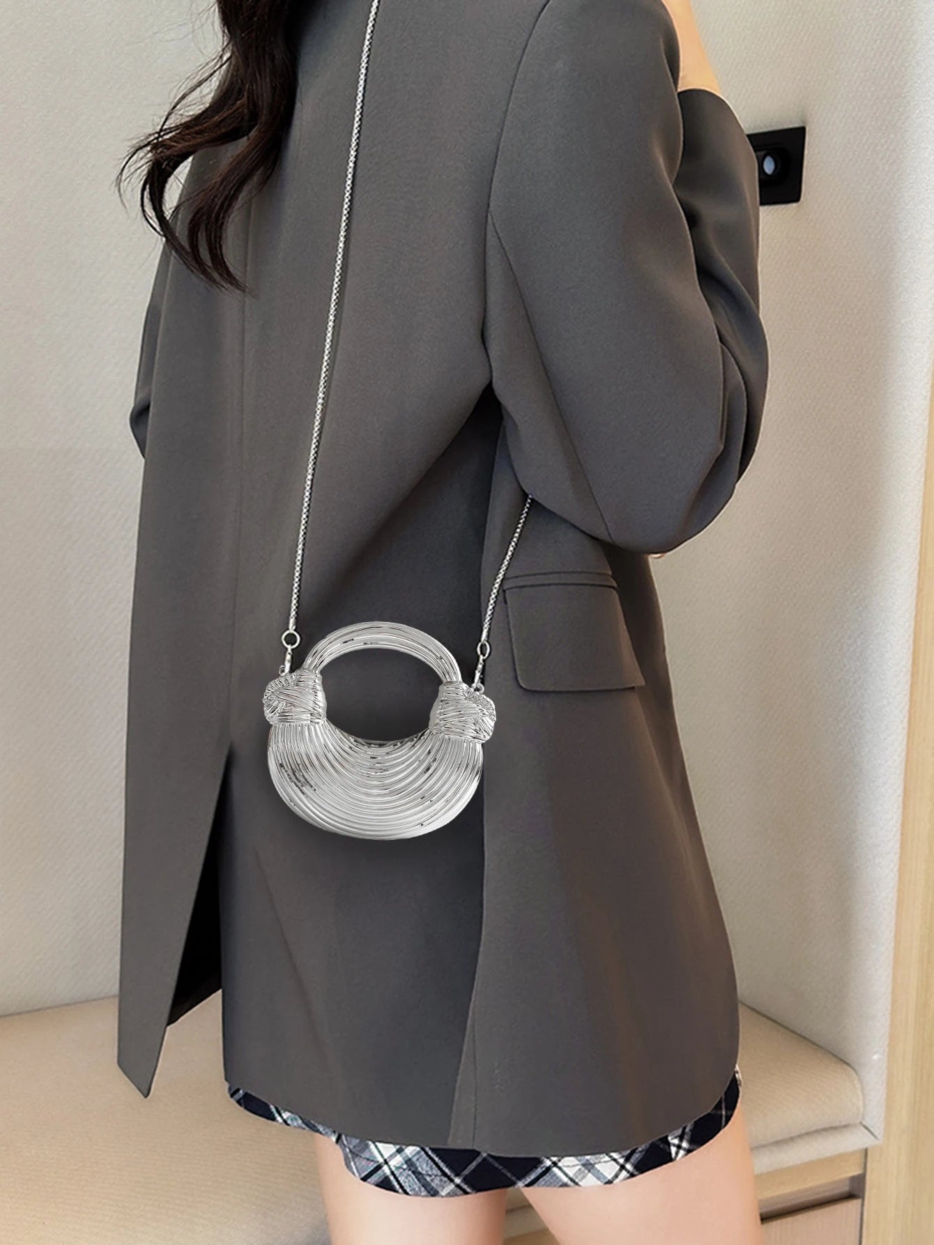 Gold Acrylic Minaudiere Evening Clutch with Chain Strap