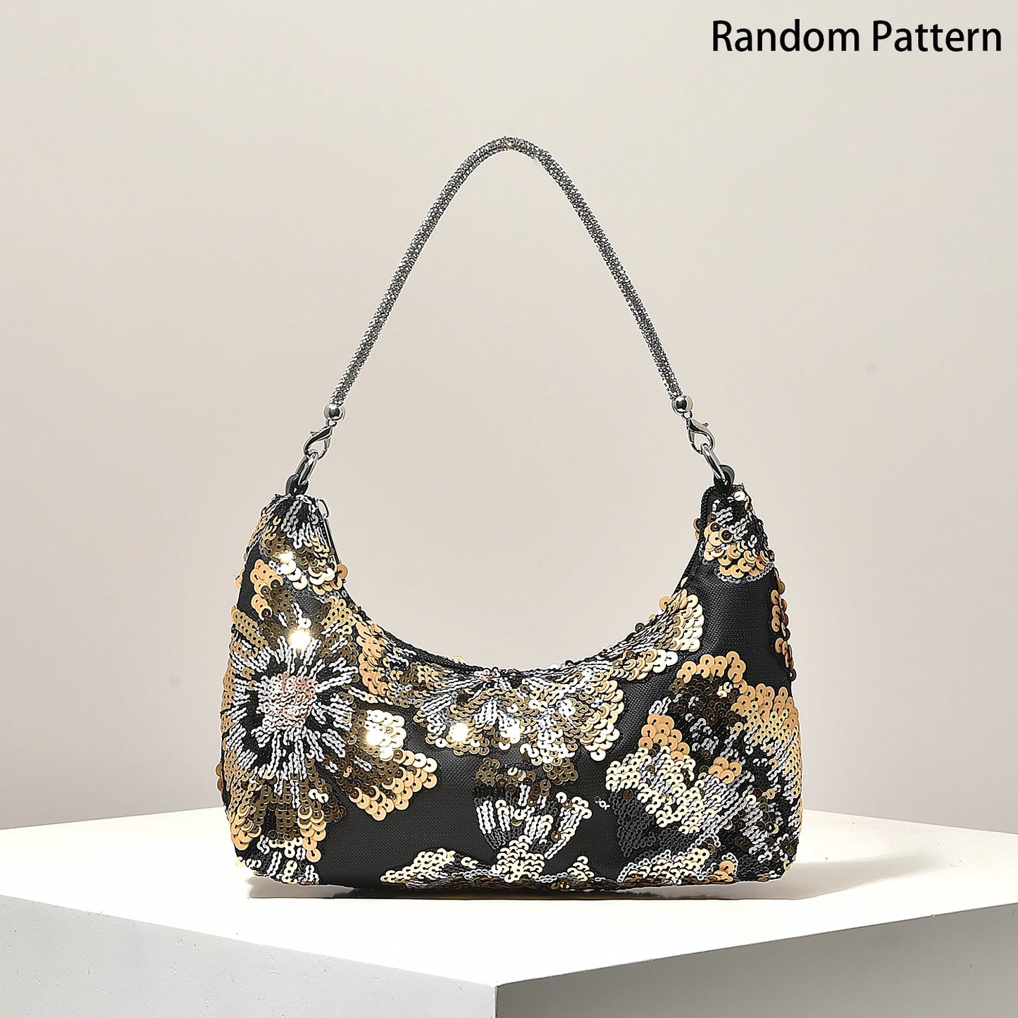 Floral Embroidered Sequin Shoulder Bag