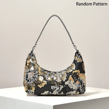 Floral Embroidered Sequin Shoulder Bag