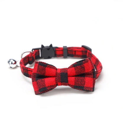 Plaid Cat Collar with Bow Tie & Bell – Adjustable Breakaway Pet Collar
