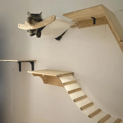Wooden Wall-Mounted Cat Climbing Shelves & Play Set