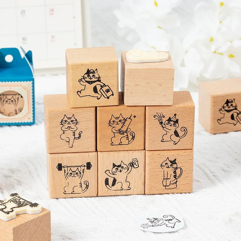 Cute Cat Wooden Decorative Stamp