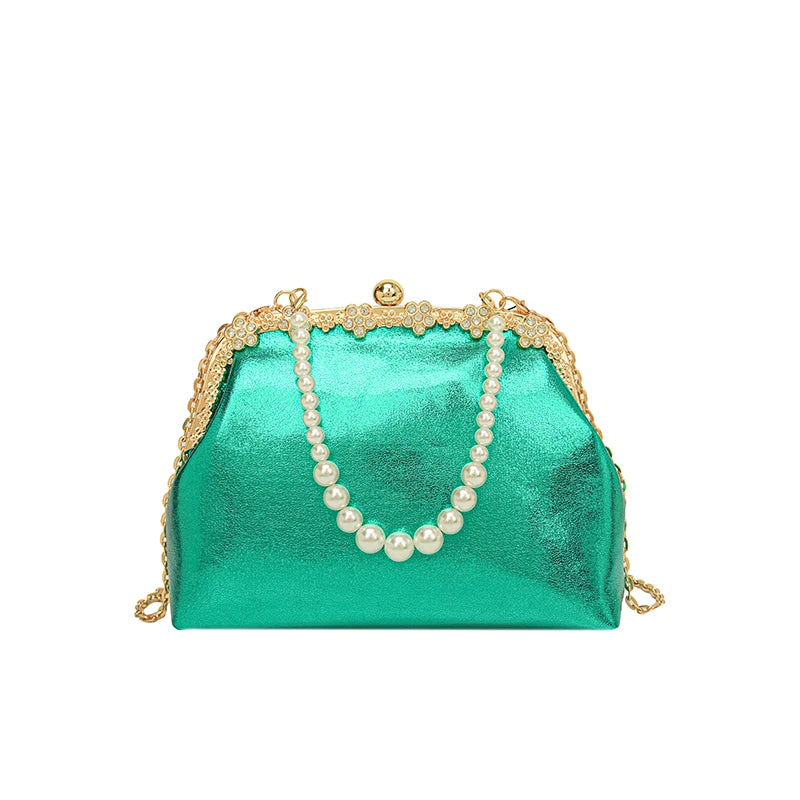 Luxury Pearl Chain Minaudière Shoulder Bag