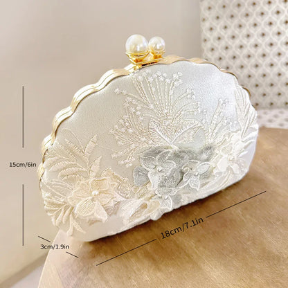 Vintage Lace Shell Evening Clutch Bag