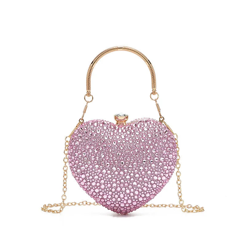 Luxury Heart Crystal Rhinestone Evening Clutch Bag