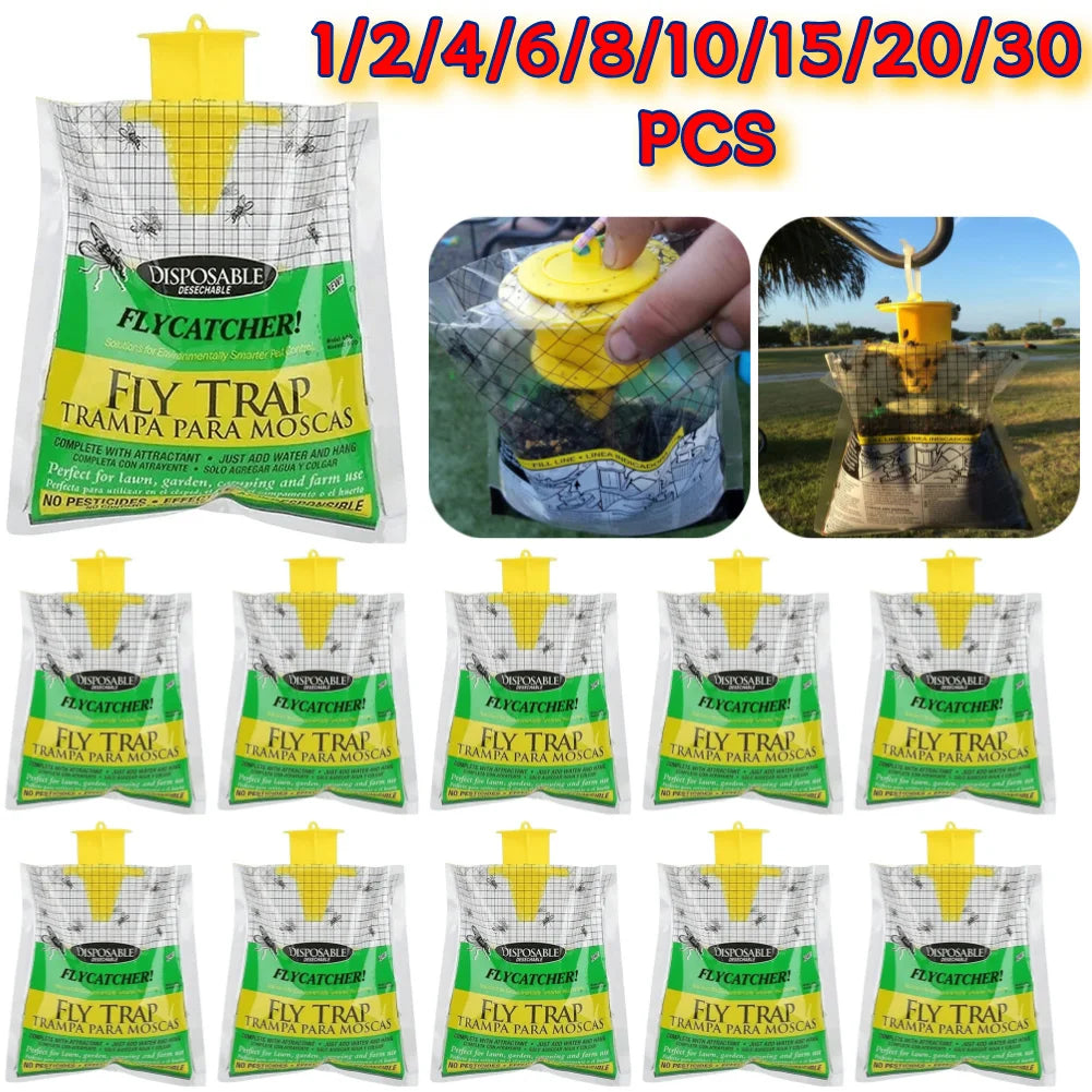 Disposable Hanging Fly Trap Bag with Water-Soluble Bait for Outdoor Use
