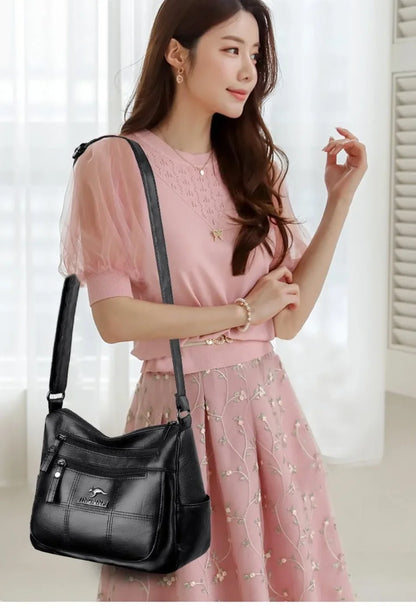 Casual Floral Embossed Leather Crossbody Shoulder Bag