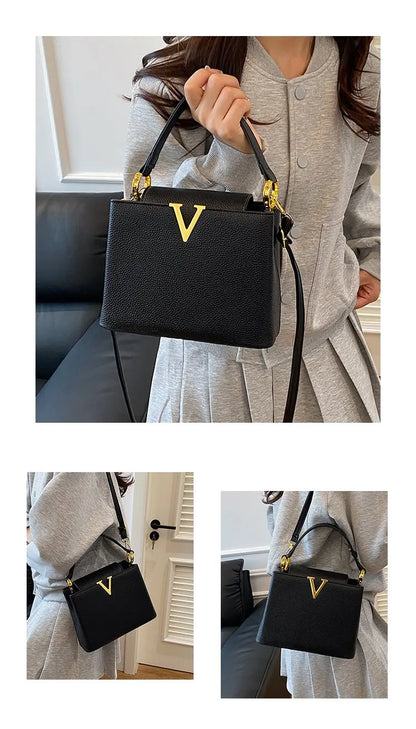 Buckled Leather Shoulder Handbag