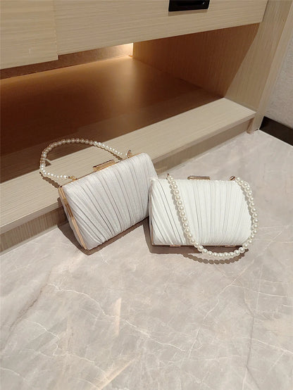 Pleated Design Satin Evening Clutch Bag