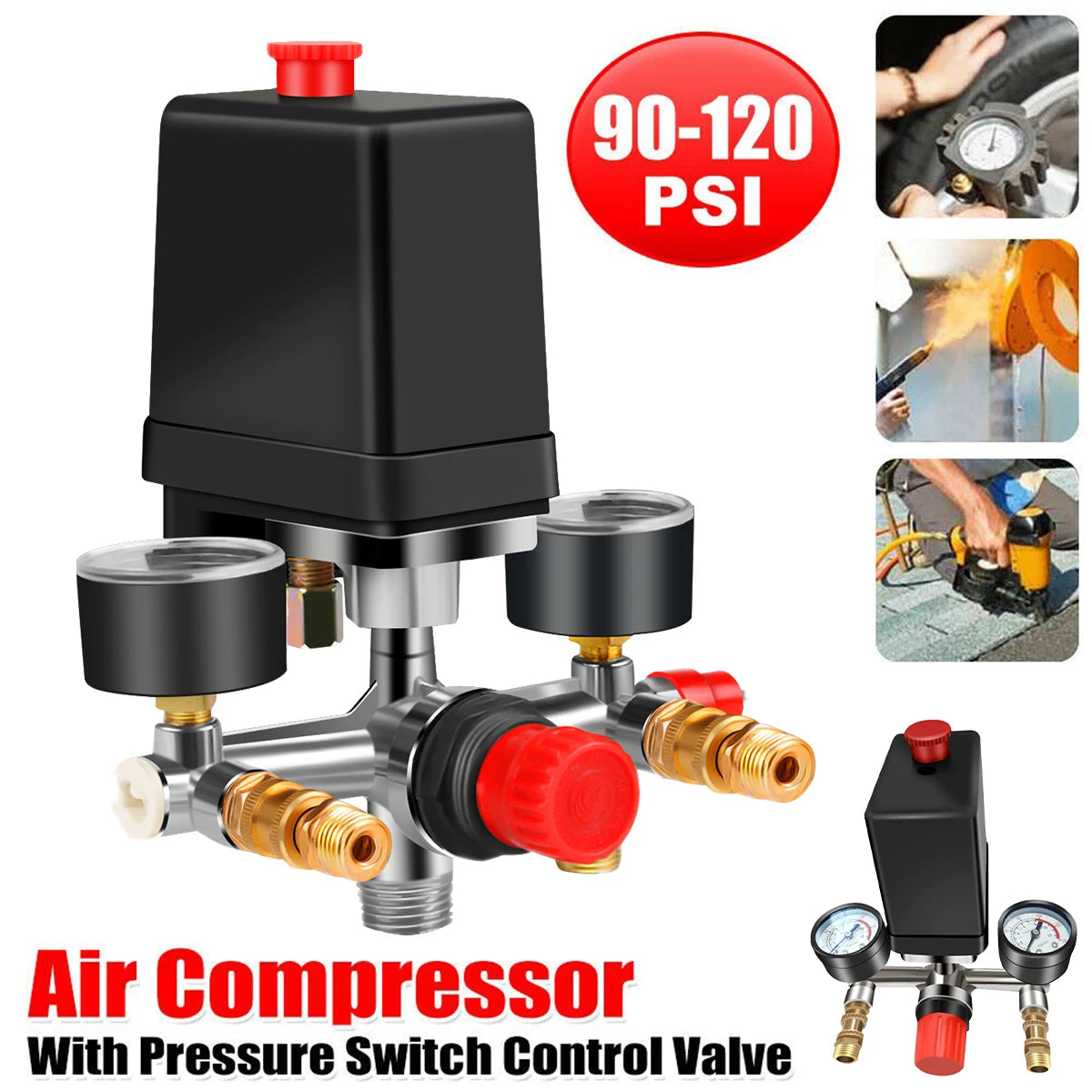 Air Compressor Pressure Switch with Regulator & Gauges