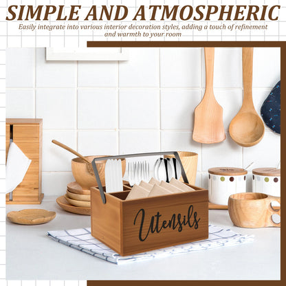 Wooden Tableware Storage Box with Handle