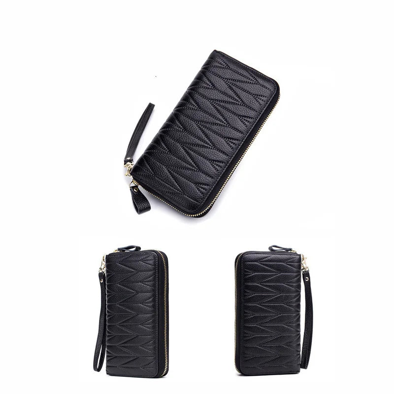 Genuine Cow Leather Zip-Around Wallet with 36 Card Slots