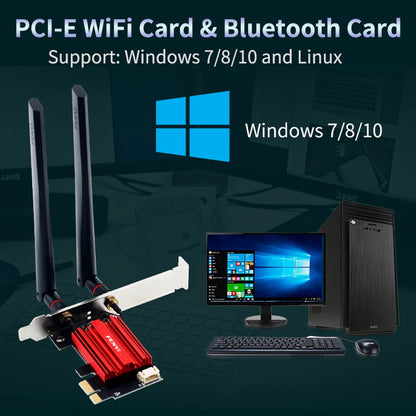 Dual-Band PCIe Wireless Network Card with Bluetooth for Desktop PCs