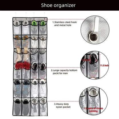 24 Mesh Pockets Wall Mounted Shoes Storage Bag