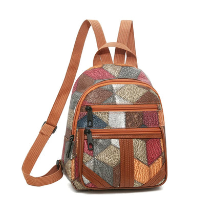 Vintage Patchwork PU Leather Casual Backpack