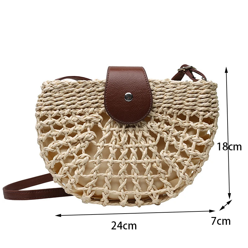 Handmade Half Moon Straw Crossbody Bag